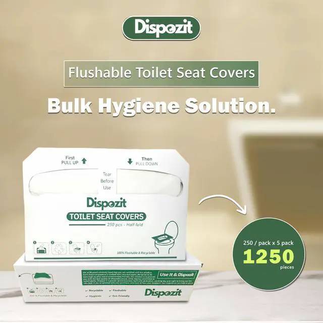 Alt view image 4 of 7 - 1250 Pcs Disposable Flushable Toilet Seat Covers (5 Packs of 250 Pcs) | 100% Biodegradable Commercial Toilet Seat Covers | Half-Fold Wall Dispenser Compatible | Safe Liners
