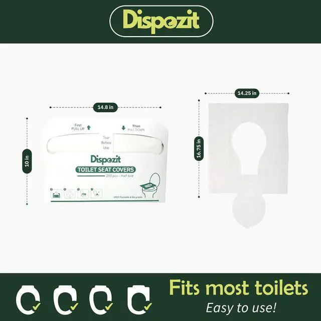 Alt view image 3 of 7 - 1250 Pcs Disposable Flushable Toilet Seat Covers (5 Packs of 250 Pcs) | 100% Biodegradable Commercial Toilet Seat Covers | Half-Fold Wall Dispenser Compatible | Safe Liners