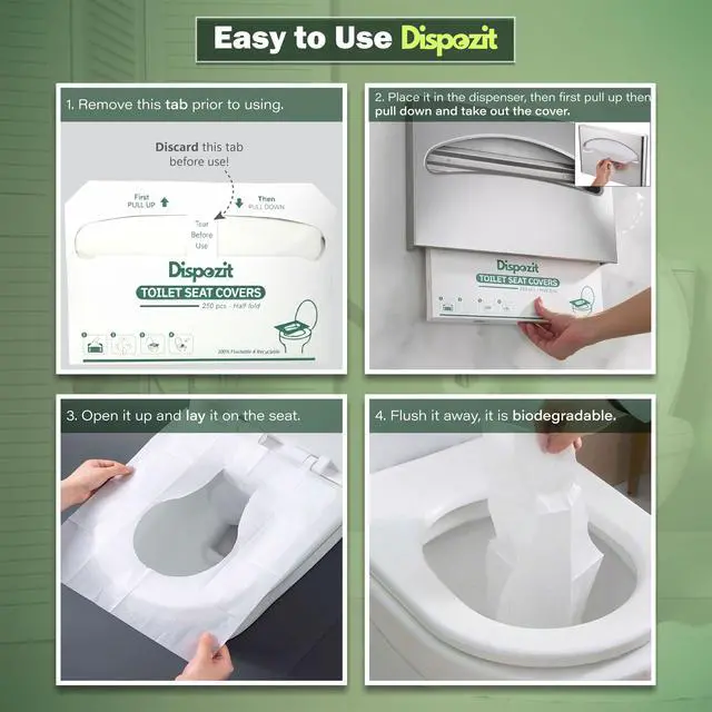 Alt view image 5 of 7 - 1250 Pcs Disposable Flushable Toilet Seat Covers (5 Packs of 250 Pcs) | 100% Biodegradable Commercial Toilet Seat Covers | Half-Fold Wall Dispenser Compatible | Safe Liners
