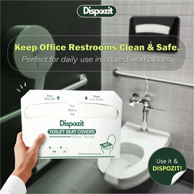Alt view image 6 of 7 - 1250 Pcs Disposable Flushable Toilet Seat Covers (5 Packs of 250 Pcs) | 100% Biodegradable Commercial Toilet Seat Covers | Half-Fold Wall Dispenser Compatible | Safe Liners