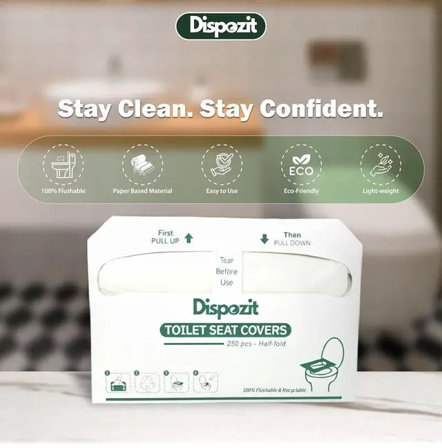 Alt view image 7 of 7 - 1250 Pcs Disposable Flushable Toilet Seat Covers (5 Packs of 250 Pcs) | 100% Biodegradable Commercial Toilet Seat Covers | Half-Fold Wall Dispenser Compatible | Safe Liners