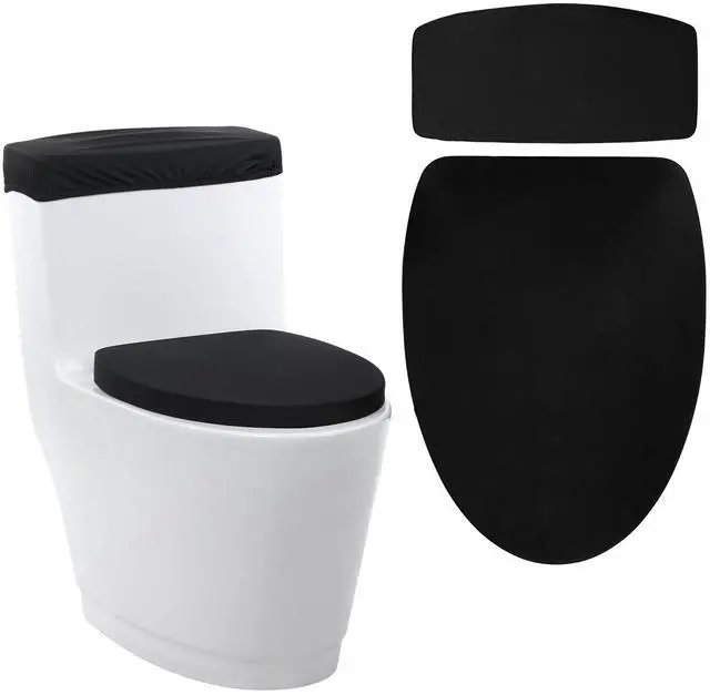Main image of Black Toilet Lid Cover and Toilet Tank Lid Cover Set, Stretch Washable Polyester Toilet-Seat Covers, Universal Toilet-Cover Set for Most Toilets Tanks & Lids, Bathroom Decor Accessories