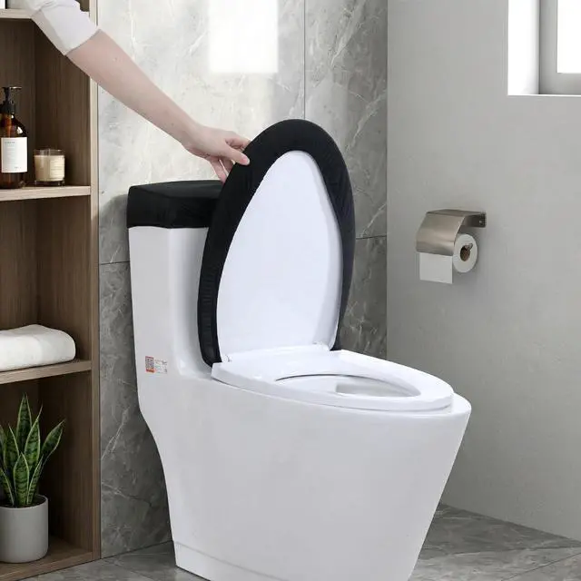 Alt view image 5 of 7 - Black Toilet Lid Cover and Toilet Tank Lid Cover Set, Stretch Washable Polyester Toilet-Seat Covers, Universal Toilet-Cover Set for Most Toilets Tanks & Lids, Bathroom Decor Accessories