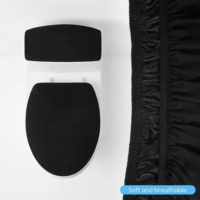 Alt view image 7 of 7 - Black Toilet Lid Cover and Toilet Tank Lid Cover Set, Stretch Washable Polyester Toilet-Seat Covers, Universal Toilet-Cover Set for Most Toilets Tanks & Lids, Bathroom Decor Accessories