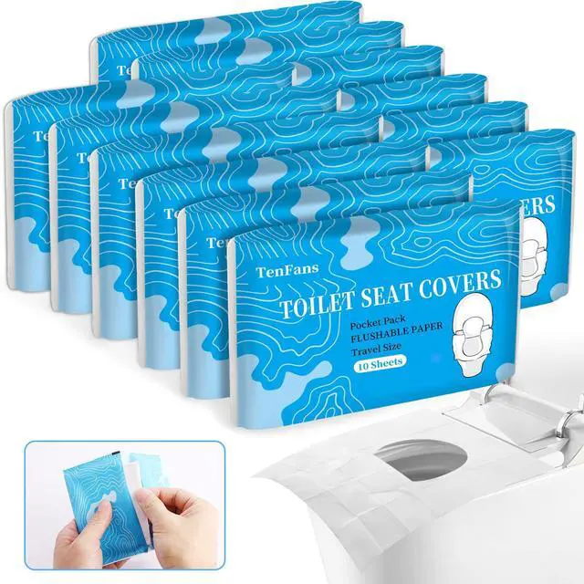 Main image of Toilet Seat Covers 120 Pack, Flushable Water Soluble, Biodegradable | Disposable Septic Safe for Adult & Kids Potty Training, Travel, Airplane & Public Restrooms