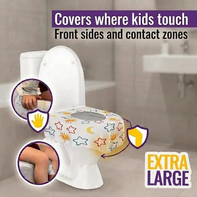 Alt view image 2 of 6 - 22-Pack Disposable Toilet Seat Covers - XL Waterproof Potty Covers for Toddlers, Kids & Adults - Travel, Public Restrooms, Airplane, Potty Training