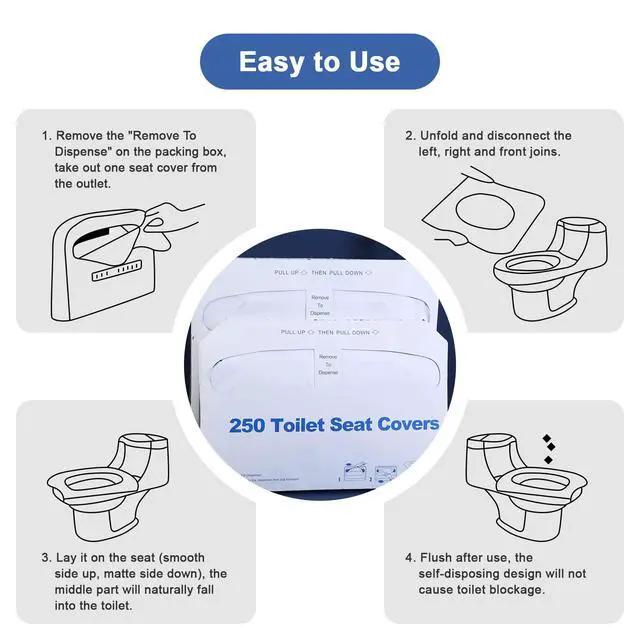 Alt view image 4 of 7 - Toilet Seat Covers Disposable, 250 Pcs Flushable Disposable Toilet Seat Covers, Half-Fold Paper Toilet Liners for Travel, Airplane, Public Restrooms, Road Trips, Camping, Potty Training