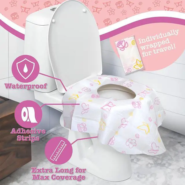 Alt view image 3 of 7 - Waterproof Disposable Toilet Seat Covers, Floral 20 Pack | XL Toilet Covers for Toddlers, Kids & Adults, Portable & Individually Wrapped for Travel, Potty Training, & Public Restrooms