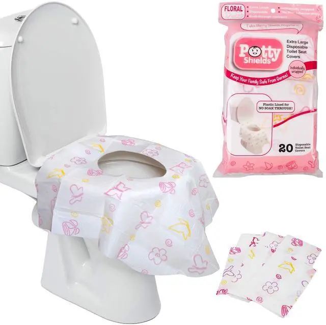 Main image of Waterproof Disposable Toilet Seat Covers, Floral 20 Pack | XL Toilet Covers for Toddlers, Kids & Adults, Portable & Individually Wrapped for Travel, Potty Training, & Public Restrooms