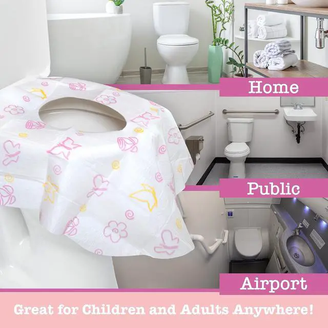 Alt view image 4 of 7 - Waterproof Disposable Toilet Seat Covers, Floral 20 Pack | XL Toilet Covers for Toddlers, Kids & Adults, Portable & Individually Wrapped for Travel, Potty Training, & Public Restrooms