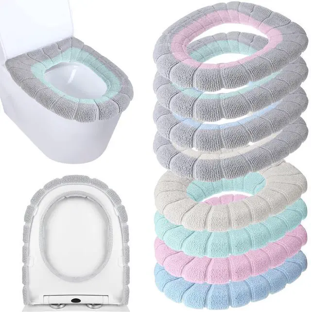 Main image of 8 Pcs 11.8'' Thicker Bathroom Commode Seat Covers, Simple Colors | Stretchable Toilet Cushion Pads, Soft Fleece, Washable Universal Fit, Easy Install, Winter Warm for Home