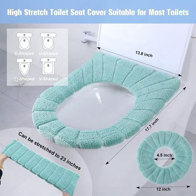 Alt view image 2 of 7 - 8 Pcs 11.8'' Thicker Bathroom Commode Seat Covers, Simple Colors | Stretchable Toilet Cushion Pads, Soft Fleece, Washable Universal Fit, Easy Install, Winter Warm for Home
