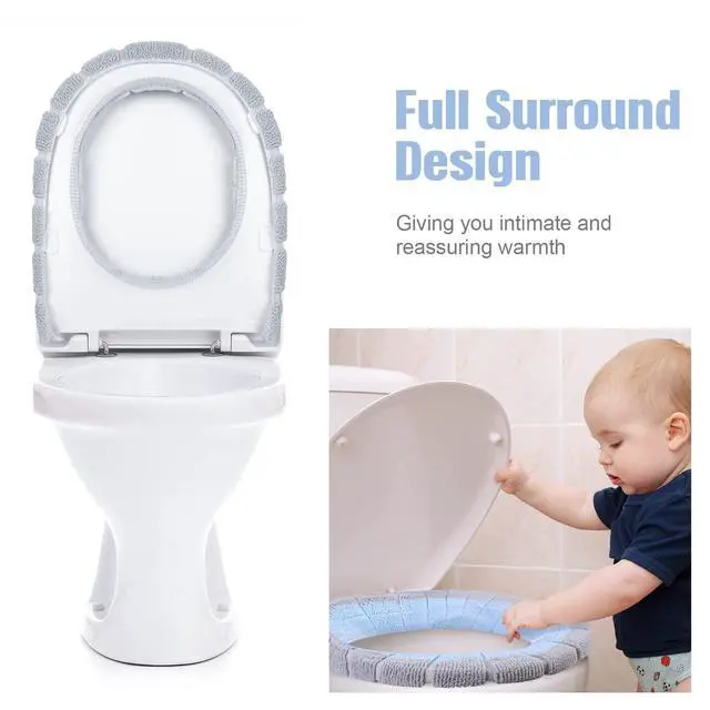 Alt view image 3 of 7 - 8 Pcs 11.8'' Thicker Bathroom Commode Seat Covers, Simple Colors | Stretchable Toilet Cushion Pads, Soft Fleece, Washable Universal Fit, Easy Install, Winter Warm for Home