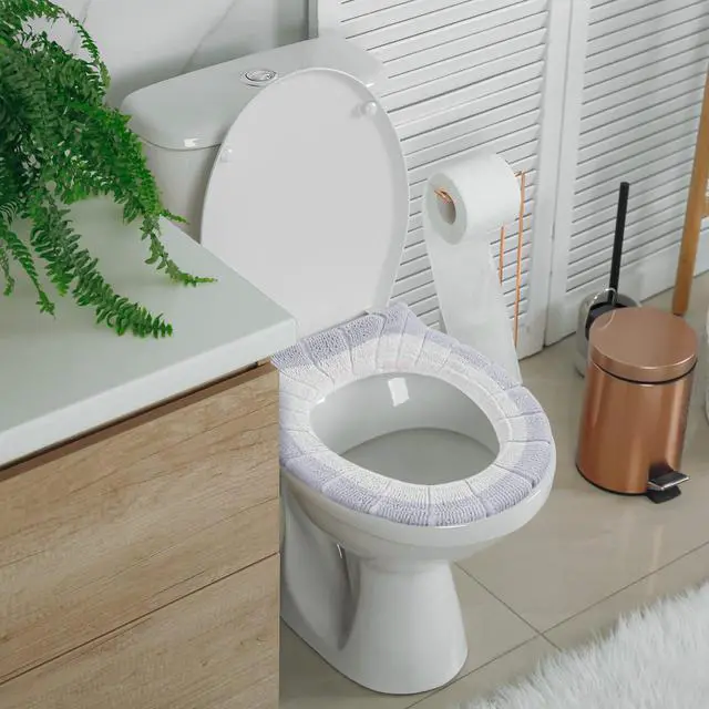 Alt view image 7 of 7 - 8 Pcs 11.8'' Thicker Bathroom Commode Seat Covers, Simple Colors | Stretchable Toilet Cushion Pads, Soft Fleece, Washable Universal Fit, Easy Install, Winter Warm for Home