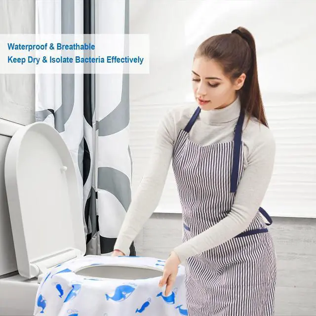 Alt view image 3 of 7 - 20 Pack Toilet Seat Covers Disposable, Extra Large Potty Training Liners | Individually Wrapped, w/ Non-Slip Adhesives, Non-Flushable, for Kids, Toddlers, Adults, Home, Restrooms, Travel - Blue
