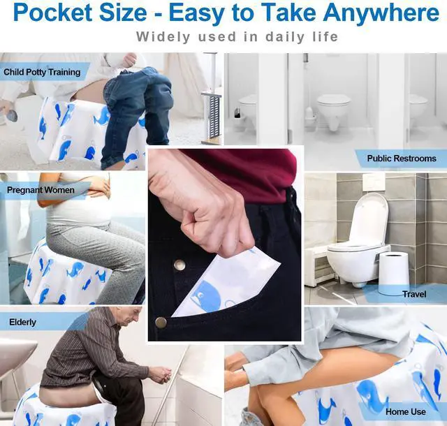 Alt view image 6 of 7 - 20 Pack Toilet Seat Covers Disposable, Extra Large Potty Training Liners | Individually Wrapped, w/ Non-Slip Adhesives, Non-Flushable, for Kids, Toddlers, Adults, Home, Restrooms, Travel - Blue