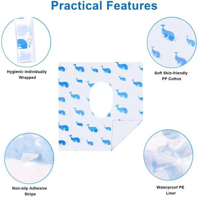 Alt view image 5 of 7 - 20 Pack Toilet Seat Covers Disposable, Extra Large Potty Training Liners | Individually Wrapped, w/ Non-Slip Adhesives, Non-Flushable, for Kids, Toddlers, Adults, Home, Restrooms, Travel - Blue