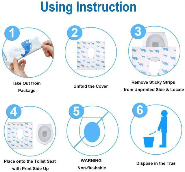 Alt view image 7 of 7 - 20 Pack Toilet Seat Covers Disposable, Extra Large Potty Training Liners | Individually Wrapped, w/ Non-Slip Adhesives, Non-Flushable, for Kids, Toddlers, Adults, Home, Restrooms, Travel - Blue