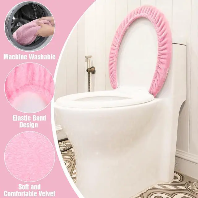 Alt view image 4 of 7 - Microfiber Toilet Lid Cover, Non-Slip Soft Toilet Cover Adjustable Toilets Seat Covers Absorbent Machine Washable Covers Elastic Fits Most Round Elongated Toilets Bathroom Decor