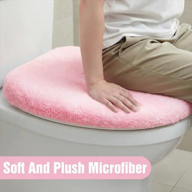 Alt view image 5 of 7 - Microfiber Toilet Lid Cover, Non-Slip Soft Toilet Cover Adjustable Toilets Seat Covers Absorbent Machine Washable Covers Elastic Fits Most Round Elongated Toilets Bathroom Decor