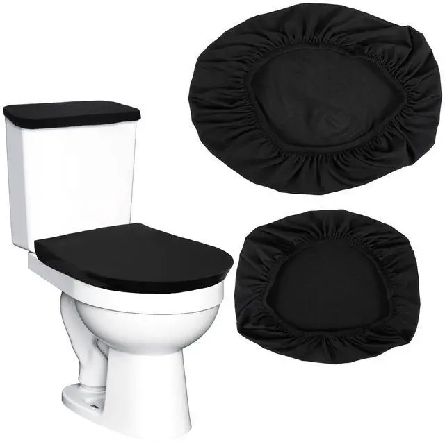 Main image of Black Toilet Seat Cover Black Toilet Lid Cover and Toilet Tank Cover Set, Universal Toilet Cover Set with Elastic Bottom for Bathroom Decor Accessories
