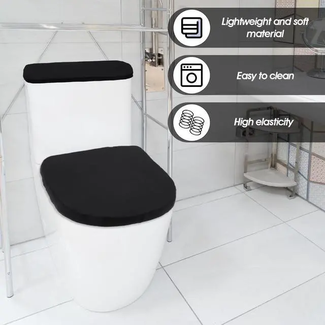 Alt view image 2 of 6 - Black Toilet Seat Cover Black Toilet Lid Cover and Toilet Tank Cover Set, Universal Toilet Cover Set with Elastic Bottom for Bathroom Decor Accessories