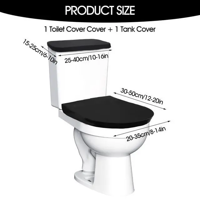 Alt view image 3 of 6 - Black Toilet Seat Cover Black Toilet Lid Cover and Toilet Tank Cover Set, Universal Toilet Cover Set with Elastic Bottom for Bathroom Decor Accessories