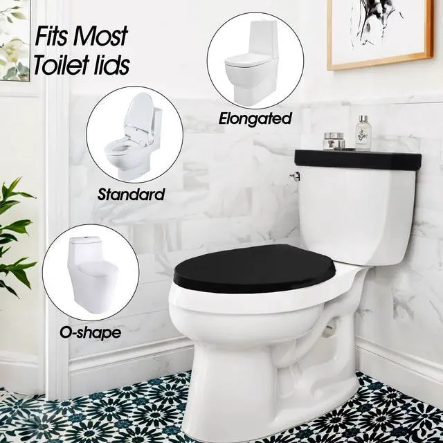 Alt view image 4 of 6 - Black Toilet Seat Cover Black Toilet Lid Cover and Toilet Tank Cover Set, Universal Toilet Cover Set with Elastic Bottom for Bathroom Decor Accessories