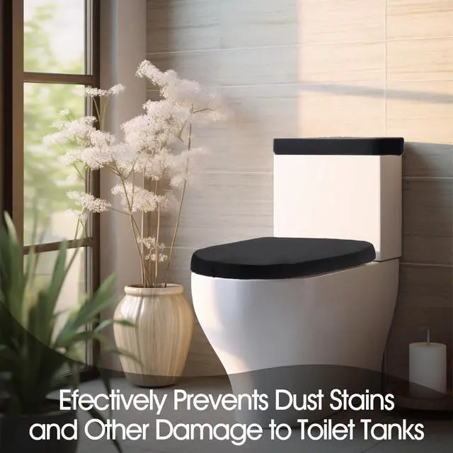 Alt view image 6 of 6 - Black Toilet Seat Cover Black Toilet Lid Cover and Toilet Tank Cover Set, Universal Toilet Cover Set with Elastic Bottom for Bathroom Decor Accessories