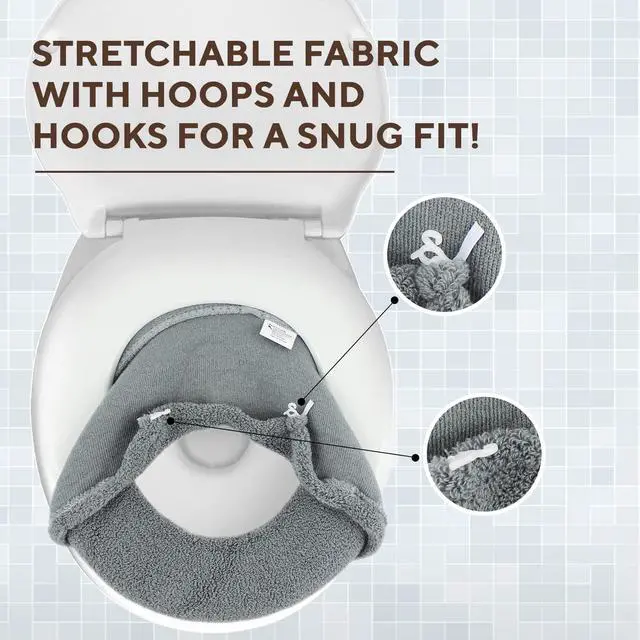 Alt view image 5 of 7 - Soft Toilet Seat Cover - Plush, Thick Fabric Toilet Seat Warmer for Round & Elongated 14x18" Toilet Seats - Reusable, Machine-Washable, Easy-Install - Gift-Ready Packaging - Infinity Blue