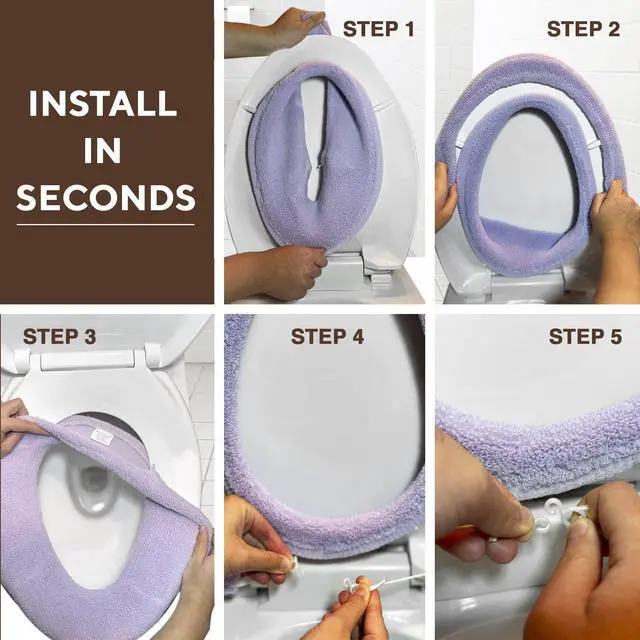 Alt view image 6 of 7 - Soft Toilet Seat Cover - Plush, Thick Fabric Toilet Seat Warmer for Round & Elongated 14x18" Toilet Seats - Reusable, Machine-Washable, Easy-Install - Gift-Ready Packaging - Infinity Blue