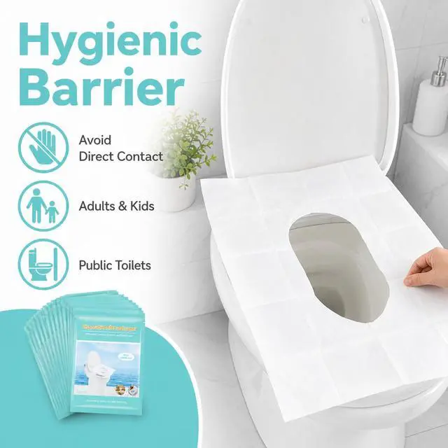 Alt view image 3 of 7 - Toilet Seat Covers Disposable, 50 Pcs Flushable Paper Travel Accessories | Biodegradable, Individually Wrapped, Potty Training, Private Protect for Public Restrooms, Airplane, Camping, Festivals