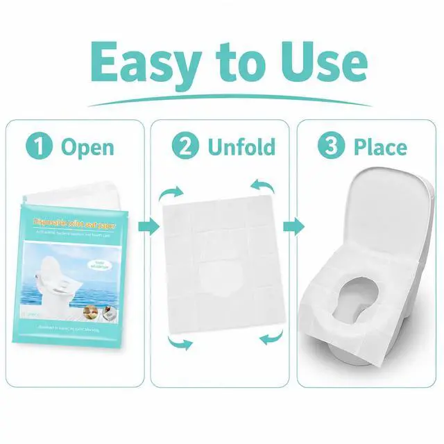 Alt view image 4 of 7 - Toilet Seat Covers Disposable, 50 Pcs Flushable Paper Travel Accessories | Biodegradable, Individually Wrapped, Potty Training, Private Protect for Public Restrooms, Airplane, Camping, Festivals