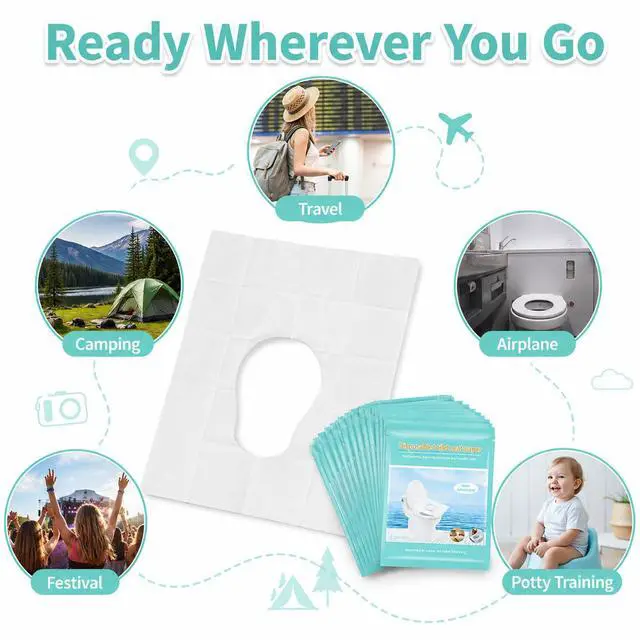 Alt view image 7 of 7 - Toilet Seat Covers Disposable, 50 Pcs Flushable Paper Travel Accessories | Biodegradable, Individually Wrapped, Potty Training, Private Protect for Public Restrooms, Airplane, Camping, Festivals