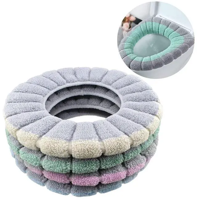 Main image of 4Pcs Soft Toilet Seat Cover Pads Thicker Warmer Stretchable Washable Cloth Toilet Fits All Oval Toilet Seats