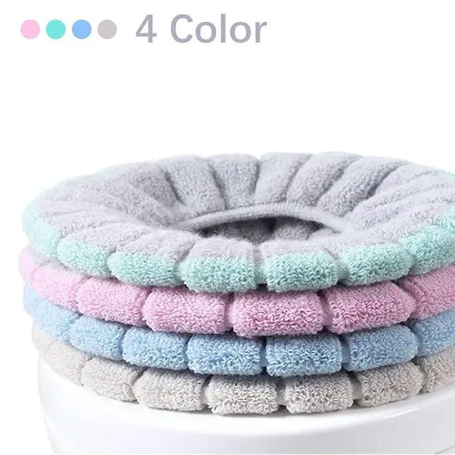 Alt view image 4 of 7 - 4Pcs Soft Toilet Seat Cover Pads Thicker Warmer Stretchable Washable Cloth Toilet Fits All Oval Toilet Seats