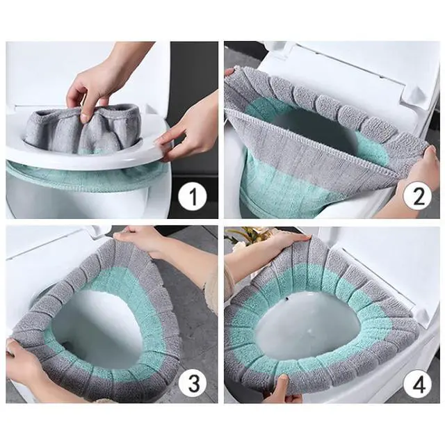 Alt view image 6 of 7 - 4Pcs Soft Toilet Seat Cover Pads Thicker Warmer Stretchable Washable Cloth Toilet Fits All Oval Toilet Seats