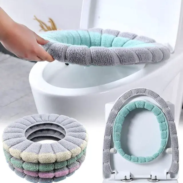 Alt view image 7 of 7 - 4Pcs Soft Toilet Seat Cover Pads Thicker Warmer Stretchable Washable Cloth Toilet Fits All Oval Toilet Seats