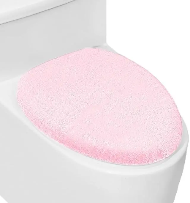 Main image of Soft Plush Toilet Lid Cover for Bathroom, Machine Washable Toilet Seat Covers, Fits Most Round Elongated and Oblong Lids, Easy Installation& Cleaning (Pink)
