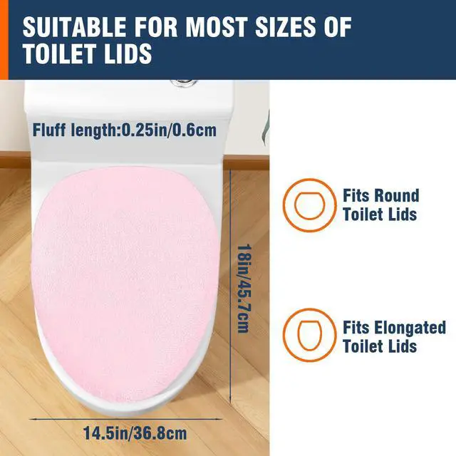 Alt view image 2 of 7 - Soft Plush Toilet Lid Cover for Bathroom, Machine Washable Toilet Seat Covers, Fits Most Round Elongated and Oblong Lids, Easy Installation& Cleaning (Pink)