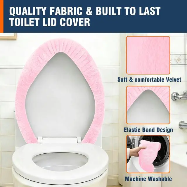 Alt view image 3 of 7 - Soft Plush Toilet Lid Cover for Bathroom, Machine Washable Toilet Seat Covers, Fits Most Round Elongated and Oblong Lids, Easy Installation& Cleaning (Pink)