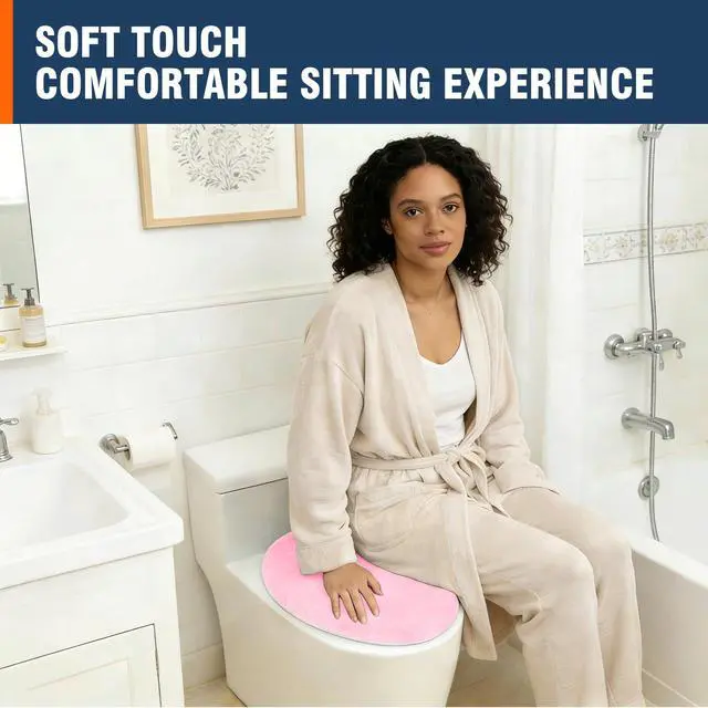 Alt view image 4 of 7 - Soft Plush Toilet Lid Cover for Bathroom, Machine Washable Toilet Seat Covers, Fits Most Round Elongated and Oblong Lids, Easy Installation& Cleaning (Pink)
