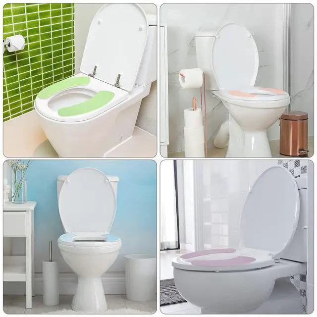 Alt view image 6 of 7 - 8 Pairs Bathroom Warmer Toilet Seat Cover Pads Washable and Reusable Toilet Seat Cushion Pad Warmer Cover Upgraded Cushion for Winter Bathroom, 4 Colors