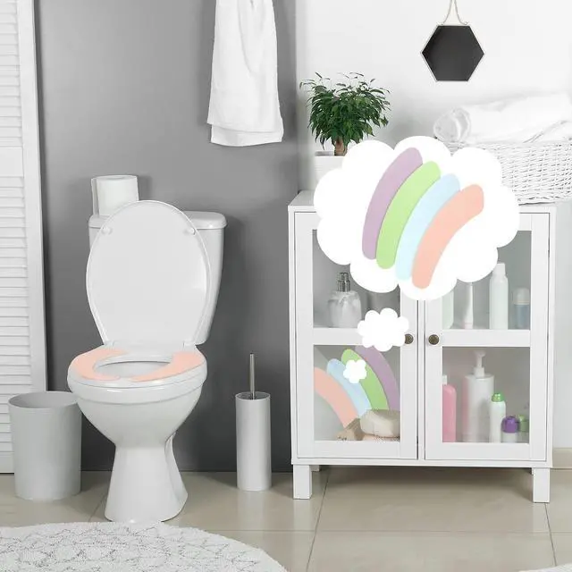 Alt view image 7 of 7 - 8 Pairs Bathroom Warmer Toilet Seat Cover Pads Washable and Reusable Toilet Seat Cushion Pad Warmer Cover Upgraded Cushion for Winter Bathroom, 4 Colors