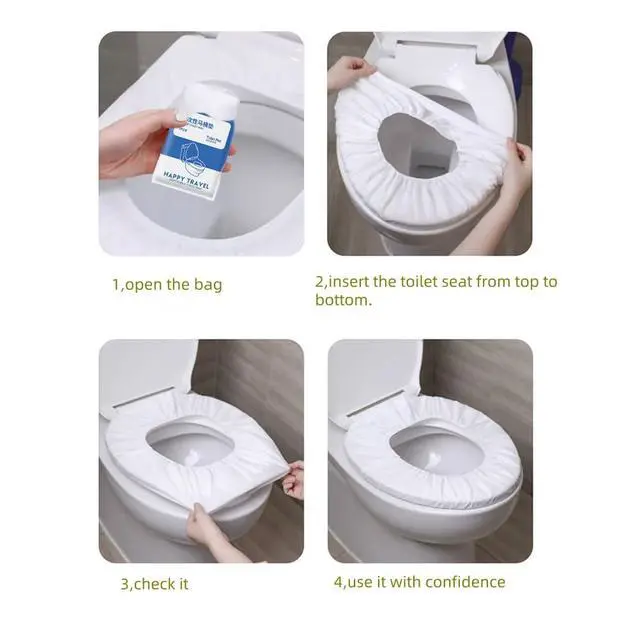 Alt view image 2 of 7 - Disposable Non-woven Toilet Pad Water Proof Toilet Cover Portable Travel Hotel Toilet Seat Cover 11 Pieces Thickened Version (white)