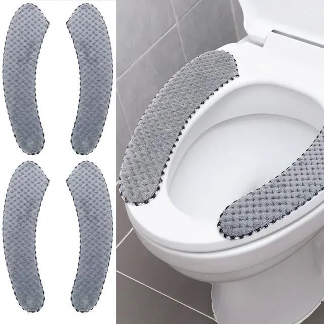 Main image of 2Pairs Warm Toilet Seat Cover Mat Plush Thick Toilet Seat Padded Non Slip Soft Cushion Washable Bathroom Warmer Static Cling Cover Non Adhesive,Grey