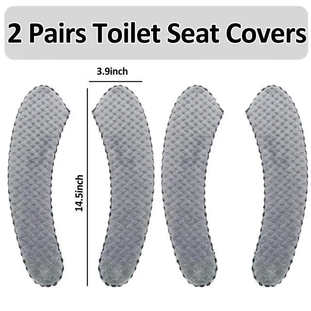 Alt view image 2 of 7 - 2Pairs Warm Toilet Seat Cover Mat Plush Thick Toilet Seat Padded Non Slip Soft Cushion Washable Bathroom Warmer Static Cling Cover Non Adhesive,Grey
