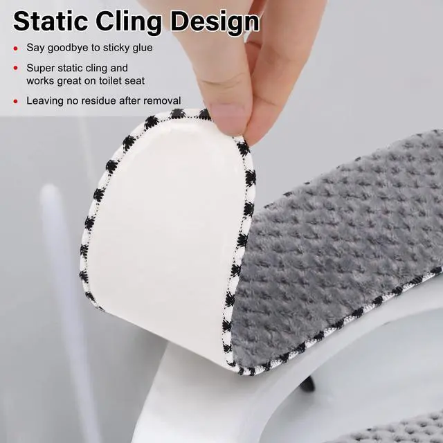 Alt view image 3 of 7 - 2Pairs Warm Toilet Seat Cover Mat Plush Thick Toilet Seat Padded Non Slip Soft Cushion Washable Bathroom Warmer Static Cling Cover Non Adhesive,Grey