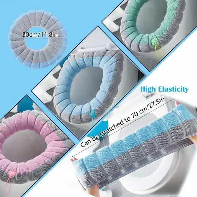 Alt view image 2 of 6 - Soft Toilet Seat Cover Pads, Stretchable Washable Toilet Seat Cushion Cover with Handle, Comfortable Toilet Lid Seat Cover, Bathroom Toilet Accessories Set