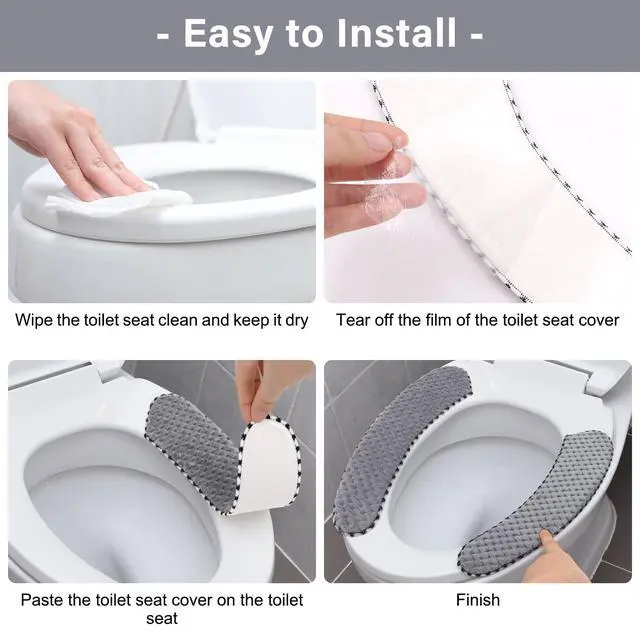 Alt view image 5 of 7 - 2Pairs Warm Toilet Seat Cover Mat Plush Thick Toilet Seat Padded Non Slip Soft Cushion Washable Bathroom Warmer Static Cling Cover Non Adhesive,Grey